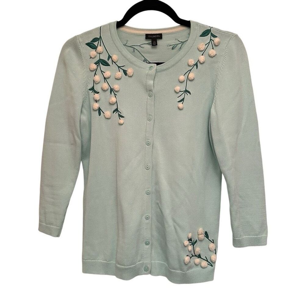 Unique Talbots mint cardigan with floral accents- xs